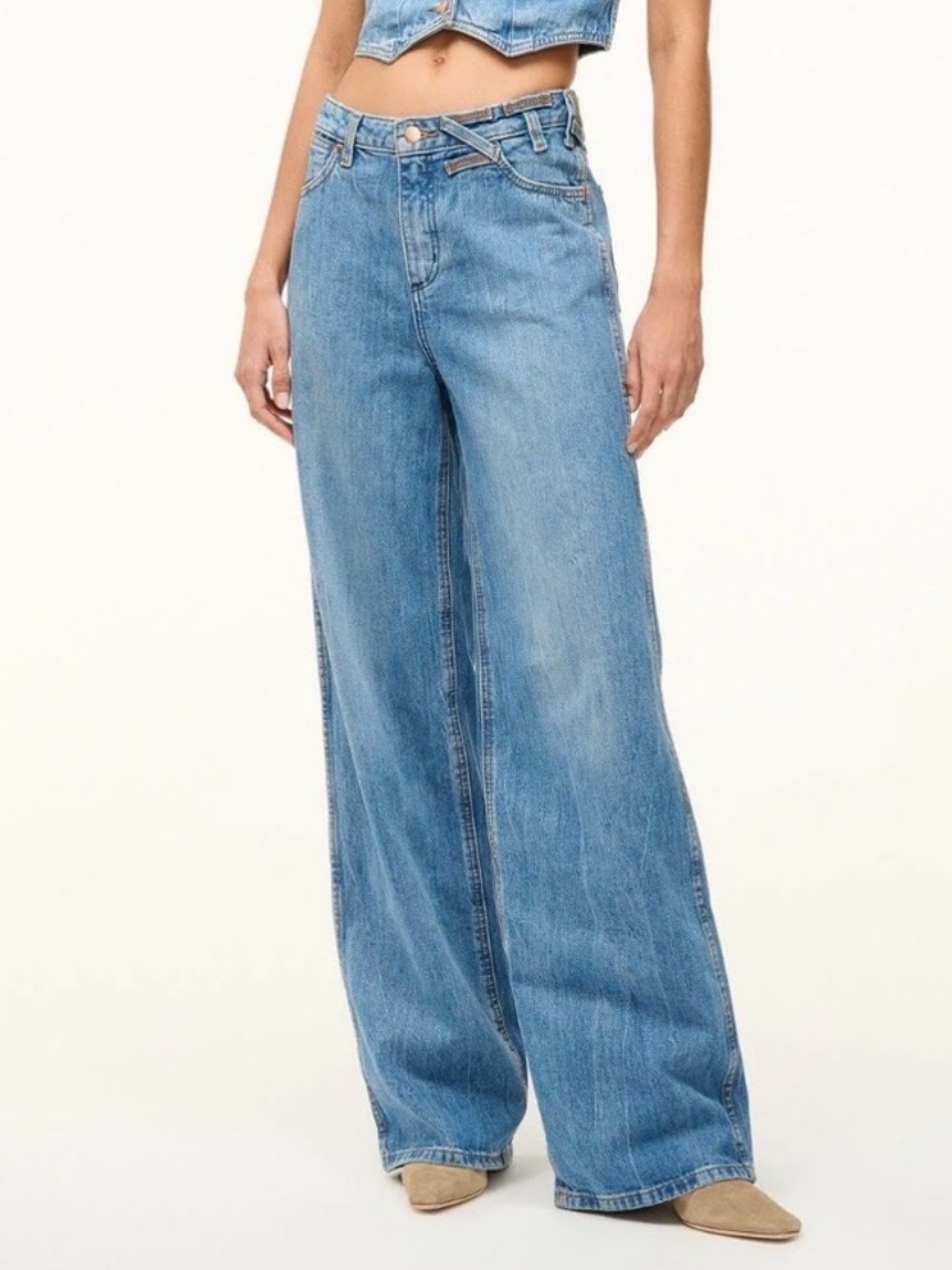 Wrangler + Staud The Loose Fit Jeans Medium Wash Straight Wide-Leg Size 24 X 34